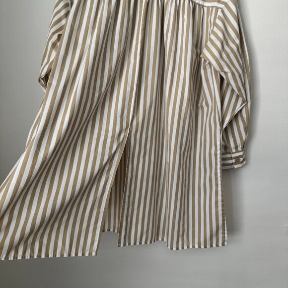 Vintage Tan and White Stripe Button Down Shirt Dress - Picture 7 of 8